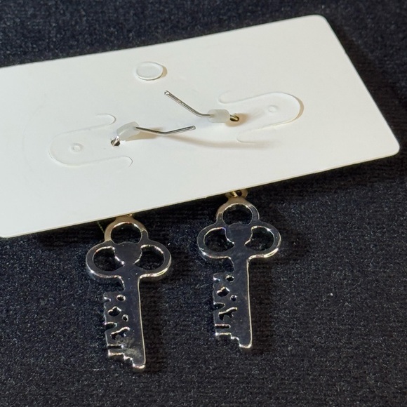 Silver Tone Dangling Key Earring  “Teach” - Picture 3 of 4